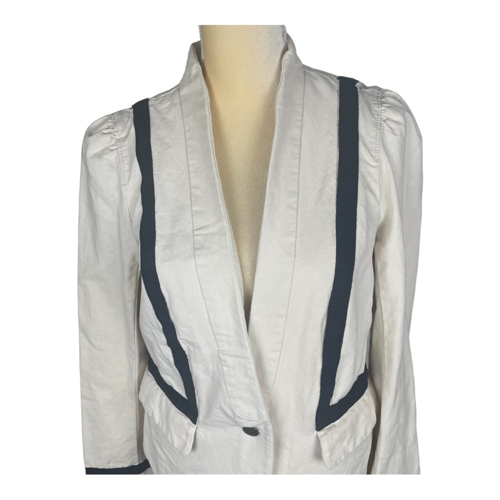 LOFT canvas jacket cream with grosgrain ribbon trim cotton size 10 - Picture 2 of 10